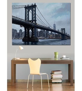 Brooklyn Köprüsü Ve New York Şehri Dekoratif Kanvas - Mdf Ahşap Tablo