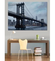 Brooklyn Köprüsü Ve New York Şehri Dekoratif Kanvas - Mdf Ahşap Tablo