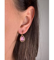 Kadir Jewellery 22 Ayar Altın Kaplama Damla Taşlı Küpe -El İşçiliği Ve Hipoalerjenik Küpe