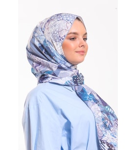Çiçekli Desen Elegante Seri Şal Eşarp Askısı İle Birlikte 75x200 Mavi gri-75x200