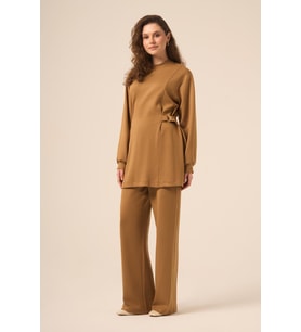 FTZ Women Kadın Rahat Kalıp Yan Toka Detaylı Takım Camel 31263