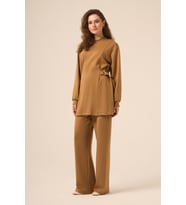 FTZ Women Kadın Rahat Kalıp Yan Toka Detaylı Takım Camel 31263
