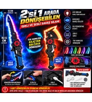 2'si 1 Arada Dönüşebilen Işıklı ve Sesli Oyuncak Kılıç Balta – 42,5 CM LED'li Sis Püskürtmeli