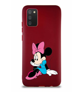 Samsung Galaxy A02S Soft Premier Kapak Minnie Mouse-E Tasarımlı Silikon Kılıf - Mürdüm (Şeffaf)