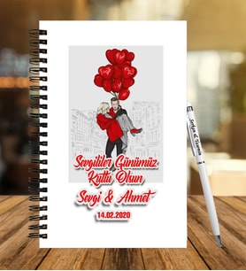 Sevgililer Gününe Özel Ahşap Defter Kalem Hediye Seti 16