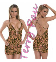 Leopar Desenli Fantezi Mini Elbise