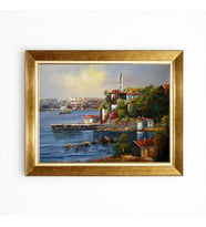 Tablore İstanbul Boğazı Ve Tarihi Sahil Kasabası Yağlıboya Dokulu Kanvas Tablo