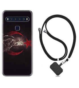 TCL 10L 10 Plus 10SE 20E 20SE 30 L7 Kılıf Boyun Askılı Silikon Kurt ve Ay Yıldız 1403
