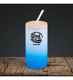 BK Gift İsimli Dad Tasarımlı Mavi Renk Pipetli Buzlu Cam Bardak 600ml - 6, Babaya Hediye, Doğum Günü Hediyesi