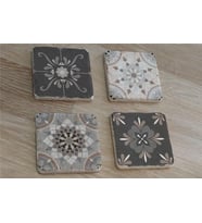 Çiçekli Desenler Doğal Taş Bardak Altlığı 4'lü set - Natural Stone Coasters