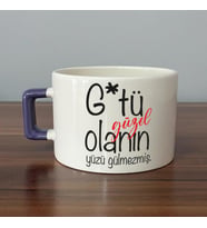 G*tü Güzel Olanın Yüzü Gülmezmiş Baskılı Mor Kulplu C Fincan