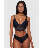 Mulvxbrf Brf02 Kadın Siyah Dantel İşlemeli Bralet Slip Takımı Premium İç Giyim (Mulvix)