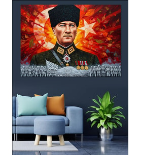 Türk Bayrağı Mareşal Mustafa Kemal Atatürk Ve Kahraman Türk Askeri Dekoratif Kanvas - Mdf Ahşap Tablo