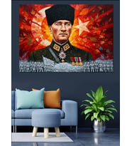 Türk Bayrağı Mareşal Mustafa Kemal Atatürk Ve Kahraman Türk Askeri Dekoratif Kanvas - Mdf Ahşap Tablo