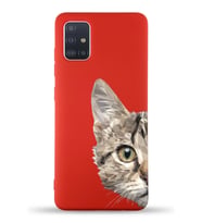Samsung Galaxy A71 Uyumlu Lansman Kılıf Catface Tasarımlı İçi Kadife Kapak-Kırmızı (Şeffaf)