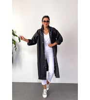 Kadın Erkek Yağmurluk Kapüşonlu Çıtçıtlı Eva Siyah Yağmurluk M21MRC881R03