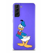 Samsung Galaxy S21 Plus Soft Premier Kapak Donald Duck-D Tasarımlı Silikon Kılıf - Mor (Şeffaf)