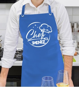 BK Gift Kişiye Özel İsimli Chef Tasarımlı Profesyonel Saks Mavi Mutfak Önlüğü, Aşçı Önlüğü, Şef Önlüğü, Arkadaşa Hediye-7
