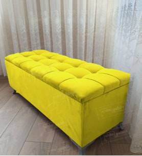 Çizgi Kapitoneli Sandıklı Puf Bench 120 cm Gümüş Ayak (Sarı)