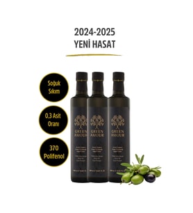3 Adet 500ml Yeni Hasat Soğuk Sıkım 0,3 Asit 370 Polifenoll, Naturel Sızma Zeytinyağı