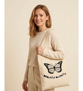 BEATIFUL BUTTERFLY Baskılı Bez Çanta, Baskılı Omuz Çantası, Alışveriş