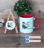Kadın Öğretmene Hediye Kupa Bardak Kırmızı ve Ahşap Anahtarlık Hediye (Model 1)