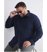 LCWAIKIKI Classic Lacivert Büyük Beden Armürlü Erkek Gömlek