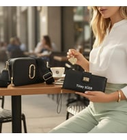 Givenza 🎁 Kişiye Özel Cüzdan & Kolye Hediyeli Şık Kadın Çanta Seti 🎁 (Siyah-Siyah)