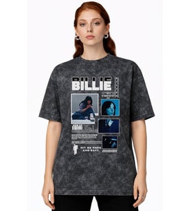 Tasarım Billie Eilish Şarkıcı Baskılı Unisex Oversize Vintage Yıkamalı Tişört