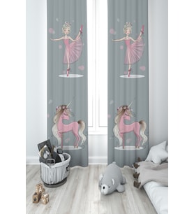 MEKTA HOME BEBEK VE ÇOCUK ODASI Pembe Unicorn ve Kız Desenli 2 Kanat Fon Perde