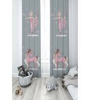 MEKTA HOME BEBEK VE ÇOCUK ODASI Pembe Unicorn ve Kız Desenli 2 Kanat Fon Perde