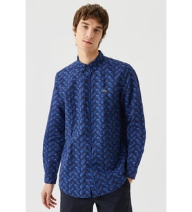 Lacoste Mens Regular Fit Navy Shirt Standart Kesim Düğmeli Erkek Keten Gömlek Lacivert