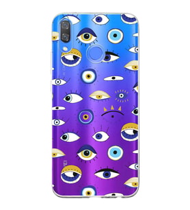PrintiFy Huawei Y9 2019 ile Uyumlu 1mm Slim Fit Nazar Boncuğu 2 Baskılı Şeffaf  Kılıf