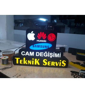 Telefon Cam Değişim Servisi Yazılı Tabela 3D Led Neon Etkili Işıklı Tabela 30X45 CM Tek Taraflı