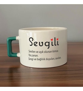 Sevgili Baskılı Yeşil Kulplu C Fincan