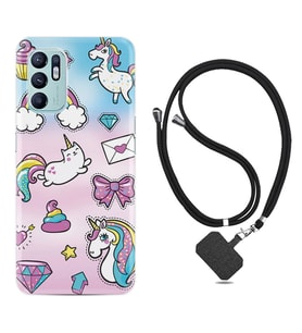 Oppo Reno 6 Kılıf Silikon Boyun Askılı İpli Desenli Silikon Unicorn Mektup 1800