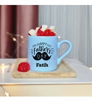 Babalar Günü ( Happy Father's Day ) Tasarımlı Kişiye Özel Mavi Türk Kahvesi Fincanı