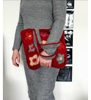 Çiçekli Bordo Kadife Tote Bag, Tığ İşi Süet Omuz Çantası, Kışa Özel Tasarım Çiçekli Büyük Çanta, Kemzey Handmade Çanta