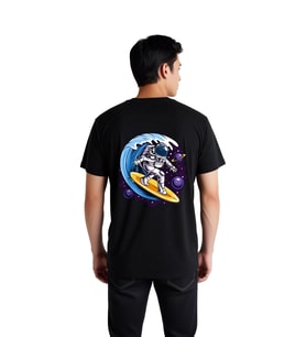 Erkek Astronot Surfing Kozmik Dalgalar Baskılı Rahat Kesim Pamuk Tişört Günlük Modern Şık Konforlu