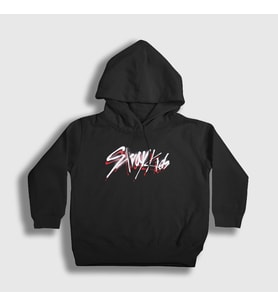 Presmono Unisex Çocuk Siyah Logo V2 Stray Kids Kapüşonlu Sweatshirt 122817tt