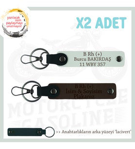 Motor Tutkunlarına, İsim Plaka ve B Rh + Kan Grubu Yazılı Kişisel x2 Anahtarlık, K Kahve-Beyaz-Laci