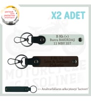 Motor Tutkunlarına, İsim Plaka ve B Rh + Kan Grubu Yazılı Kişisel x2 Anahtarlık, K Kahve-Beyaz-Laci