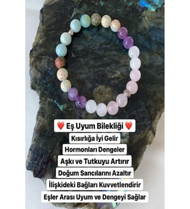 Doğal Taş Eş Uyum Bilekliği ( Pembe Kuvars - Ay Taşı - Ametist - Varisit - Unakit - Amazonit )