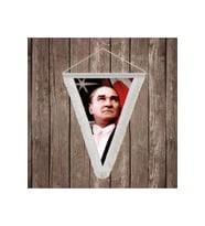 Ay Yıldızlı Bayrak Atatürk Portresi Beyaz Saçaklı Üçgen Flama Bayrak Hatıra Flama ATA15