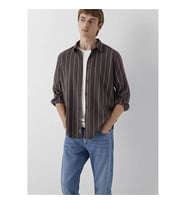 Mavi Çizgili Regular Fit / Normal Kesim Kahverengi Erkek Gömlek 0211712-91751