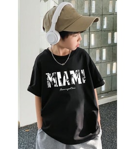 Çocuk Miami Baskılı Pamuklu Tshirt (Siyah)