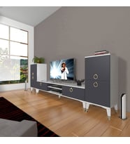 Decoraktiv Eko ON2 Mdf Dvd Gold Tv Ünitesi Tv Sehpası (Beyaz - Antrasit)