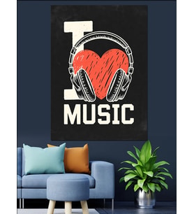 Müzik Seviyorum Kulaklık Ve Kalp Dekoratif Kanvas - Mdf Ahşap Tablo