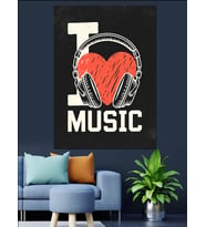 Müzik Seviyorum Kulaklık Ve Kalp Dekoratif Kanvas - Mdf Ahşap Tablo