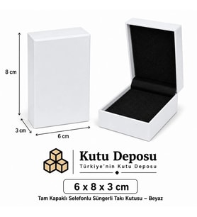 6x8x3 cm Tam Kapaklı Selefonlu Süngerli Takı Kutusu - Beyaz (DEMONTE) (50 ADET)